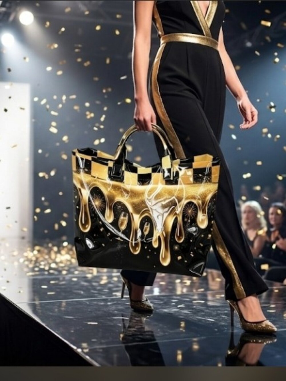 Women Liquid Golden Drip Casual Daily Commute Tote Large - Picture 4 of 6